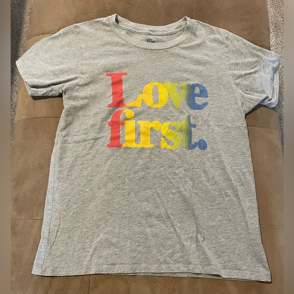 J. Crew Tops - J. Crew x Human Rights Campaign Love First Soft Gray & Rainbow Pride T-Shirt